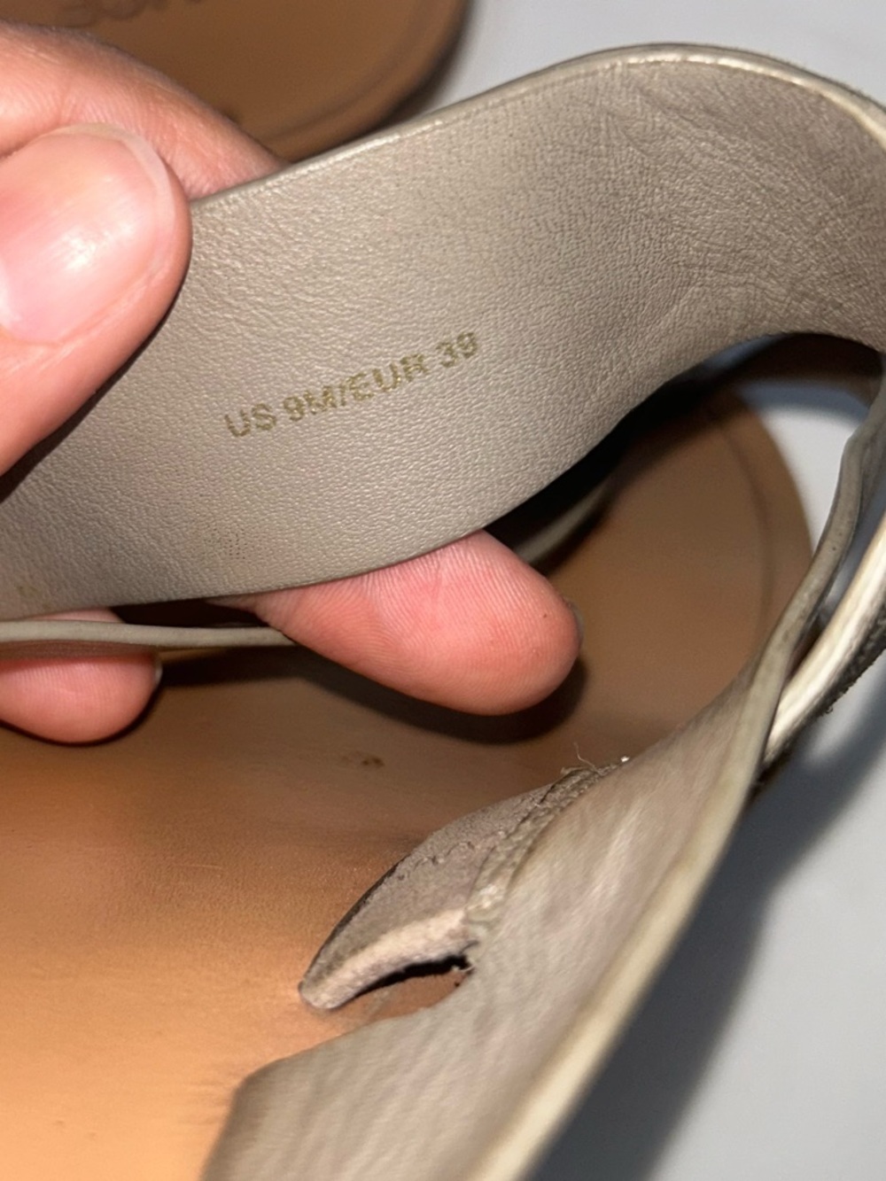Vince grey Suede Wide Strap Tan Leather Thong Sandal - Picture 9 of 10